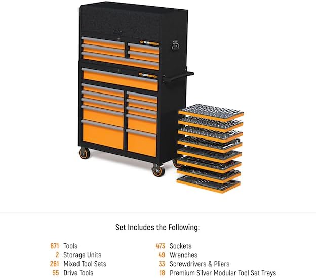 GEARWRENCH 873 Piece Master Mechanics Tool Set in Premium Modular Foam Trays with GSX Mobile Tool Storage | MEGAMOD873
