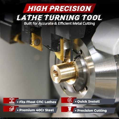 Indexable Lathe Turning Tool 21Pcs Kit 3/8'' 10mm Shank 7Pcs Metal Lathe Tools Holder Set with 14Pcs Turning Inserts for Turning Grooving Threading Boring Carbide Inserts Carbide Turning Tool