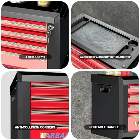 LARBANKE 4-Drawer Tool Chest with Lock,Portable Tool Box with Handle