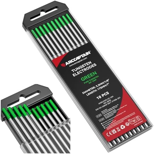 ARCCAPTAIN TIG Welding Tungsten Electrode 10-Pack 1/8" x 7" Green