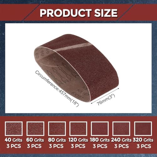 21 Pcs Sanding Belt, 3 x 18 Inch 40/60/80/120/180/240/320 Grit