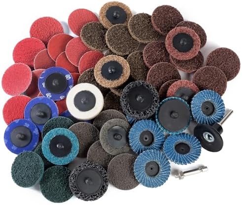 60PCS 2 Inch Sanding Disc Quick Change Disc Set with Shank Holder Fits Various Grinder Roll Lock Disc Die Grinder Surface Conditioning, Polishing, Finishing and Burr Rust Paint Removal