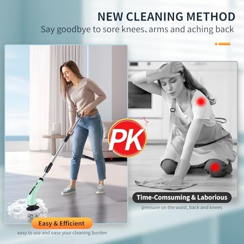 Electric Spin Scrubber, Cordless Electric Scrubber for Cleaning Bathroom,Power Shower Scrubber with Long Handle,Electric Cleaning Brush with 9 Brush Heads for Bathroom,Tub,Floor,Kitchen,Window,Car