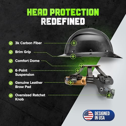 LIFT SAFETY Dax Carbon Fiber Full Brim Hard Hat | Safety/Construction Helmet w/ 6 Point Suspension for Comfort & Impact Protection