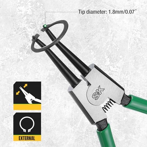 SK 7-Inch Snap Ring Pliers, External Circlip Pliers with Straight Jaw