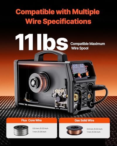 VEVOR MIG Welder, 200A Synergic Mig Welding Machine, 4-in-1 Gas MIG/Flux Core MIG/Stick/Lift TIG Multi-Process Welder Machine, 110V/220V Dual Voltage Mig Welder with IGBT Inverter & LCD Screen Display