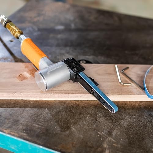 Air Belt Sander 3/8" x 13" Belt Size Pneumatic Tool with 12pc Belts (#40, #60, #80 & #120), Good for Deburring, Sanding and Finishing (3/8" x 13" Sander)