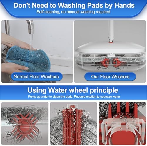 Cordless Electric Spin Mop - Power Mop with 2 Floor Scrubber Pads & Automatic Cleaning Bucket Suitable for Wooden, Marble, Tile, Hardwood Floor