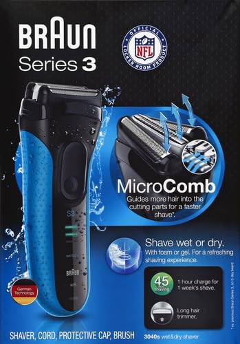 Braun Electric Series 3 Razor with Precision Trimmer, Rechargeable, Wet & Dry Foil Shaver for Men, Blue/Black, 4 Piece (Pack of 2)