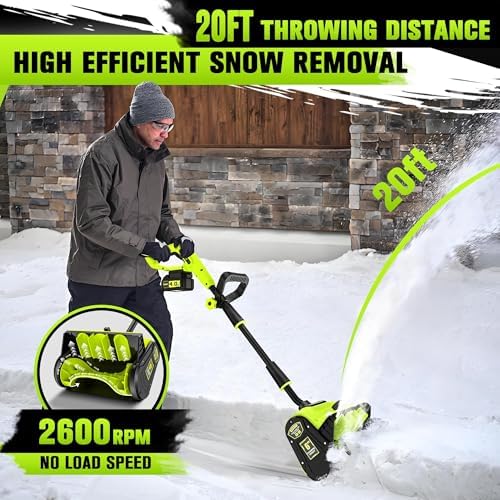 Cordless Snow Shovel, 13 Inch Electric Snow Shovel with Directional Plate, Brushless Cordless Snow Blower for Pathway, Patio, Deck, Driveway, Green