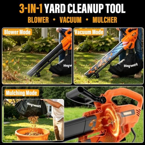 3-in-1 Leaf Vacuum Mulcher, 450 CFM Corded Blower