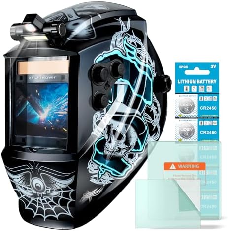 TRQWH Welding Helmet Auto Darkening Large Viewing True Color Solar Powered Welding Mask with 4 Arc Sensor Adjustable Wide Shade Range 4~5-8/9-13 Welder Mask with Grinding