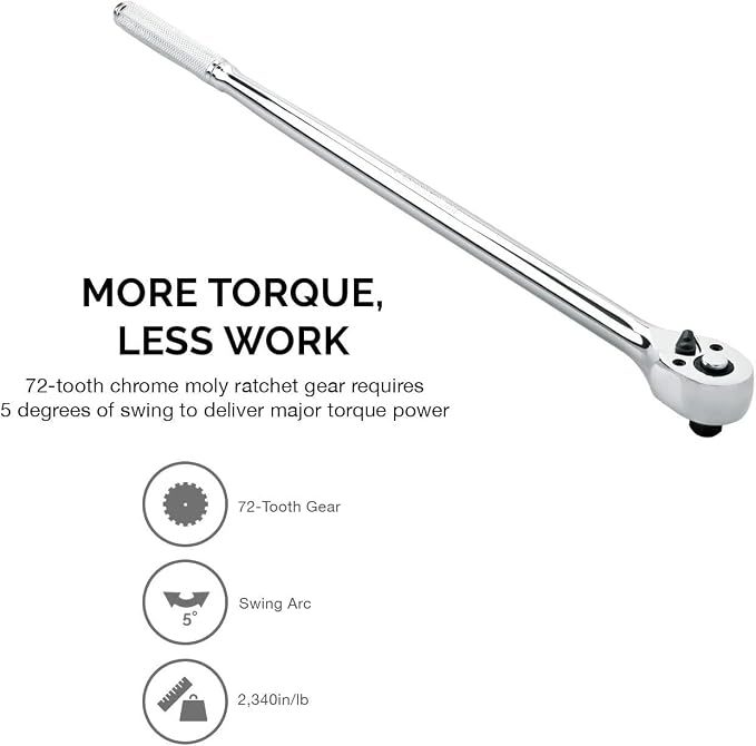 Neiko 03034A 3/8” Drive Extra Long Ratchet | 18” Length | 72 Tooth Gear | Cr-Mo Head | CR-V Steel