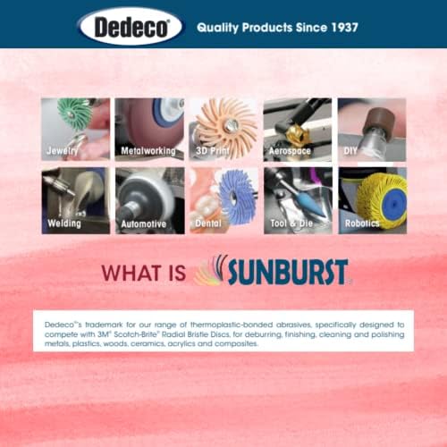 Dedeco Sunburst Radial Bristle Discs 6-Pack - 7/8" Curved 4-Ply Mounted Discs - Red 220 Grit (Standard) - Aluminum Oxide for Polishing & Finishing