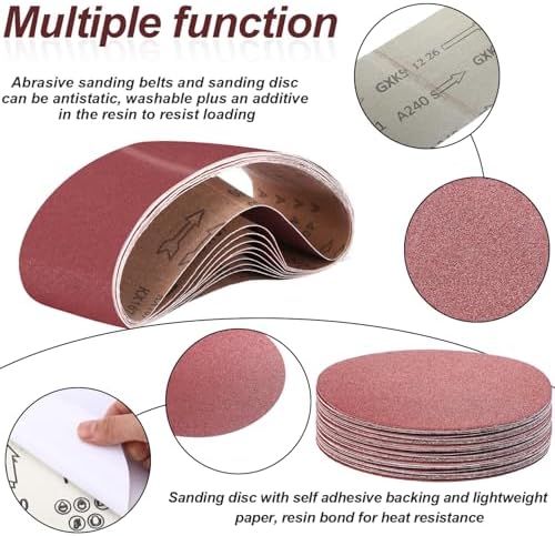 Blulu 66 Pieces 4 x 36 in Sanding Belts and 6 in Self-Adhesive Discs Set