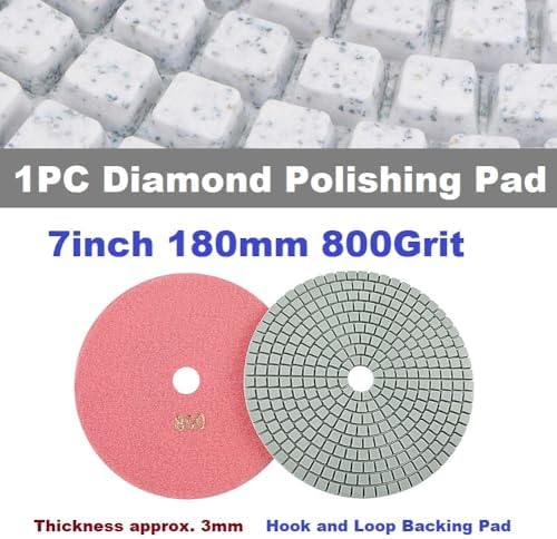 Diamond Polishing Pad, 7 inch 180 mm 800 Grit Sanding Discs for Grinder & Polisher, Hook and Loop Backing Pad for Grinding Buffing Granite Marble Concrete Stone (1 Piece)
