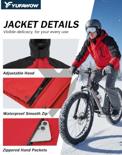 Yufawow Men Winter Jacket Skiing Jacket Insulated Fleece Lined Waterproof Windbreaker for Snowboard Hiking Camping ATV Outdoor Work