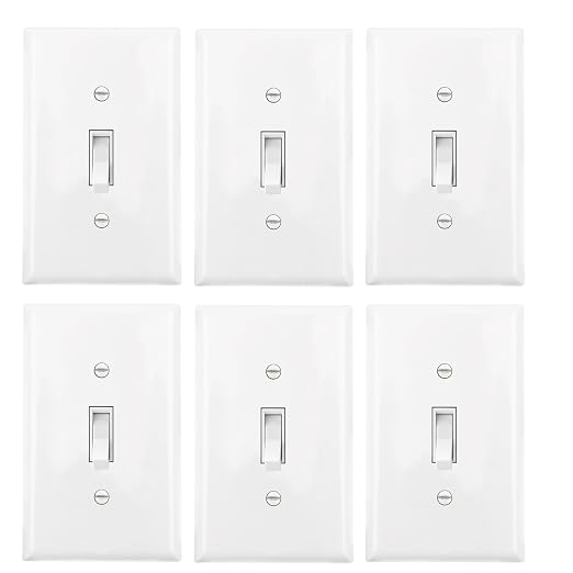 Baomain 6-Pack 15 Amp Toggle Light Switch with Wall Plate, 3-Way, Residential/Commercial Grade, On/Off Switch, Glossy White, UL Certified