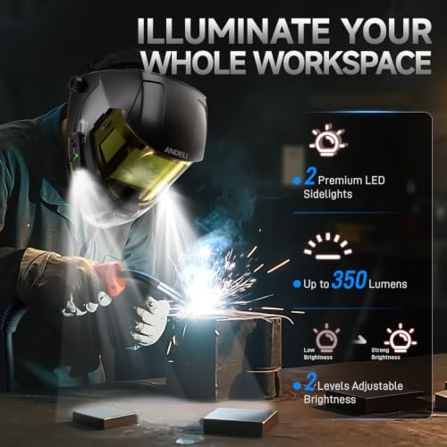 ANDELI Auto Darkening Welding Helmet 2 LED Lights Internal Digital Control