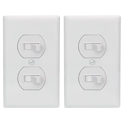 Baomain 2-Pack Double Toggle Light Switch with Wall Plate,15 Amp 125V Two Single Pole Residential Grade,On/Off Electrical Wall Switch Self-grounding, Glossy White ETL Certified