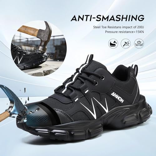 Hogent Steel Toe Shoes for Men Women - Non Slip & Lightweight Work Shoes