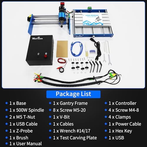 3018 500W CNC Router Machine All Metal Structure 3 Aixs CNC Engraving Machine with Emergency Stop Button and Limit Switches for Wood Acrylic MDF Nylon Carving, Working Area 300X180X60mm