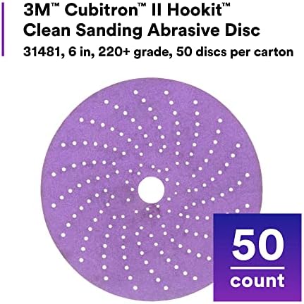 Cubitron 3M II Hookit Clean Sanding Abrasive Disc 31481,6 in,220+ Grade,Pack of 200 Discs,Virtually Dust-Free,High Performance,Long Lasting,Multi-Hole Pattern, Feather Edging,Stock Removal(Pack of 4)