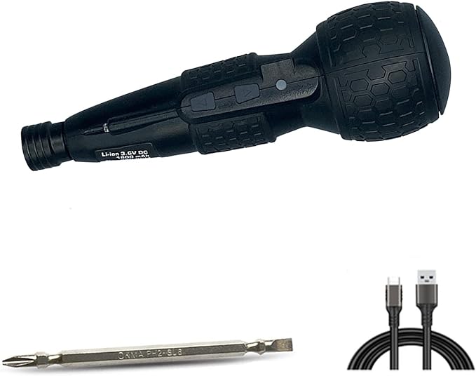 3.6V Cordless Electric Screwdriver Rechargeable portable Mini Rotary Home Gadget，Automatic Manual all in one with LED Light and USB-C Charging Cable BLACK