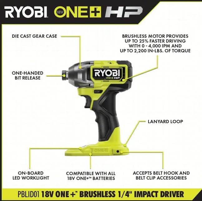 ONEAND HP 18V BRUSHLESS Cordless 1/4 in. Impact Driver Tool ONLY