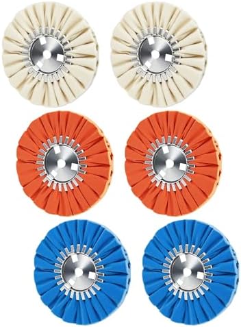 Airway Buffing Wheel Kit 7 PCs (2 White, 2 Orange, 2 Blue) 8" Diameter 5/8" Arbor Hole 16 Ply for Angle Grinder 6 Pcs