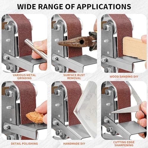 Electric Mini Belt Sander Polishing-Grinding Sharpener, 13 x 1.2inch Power 7 Adjustable Speed Multifunctional Mini Bench Belt Grinder Kit for Metal Knife Wood Polishing