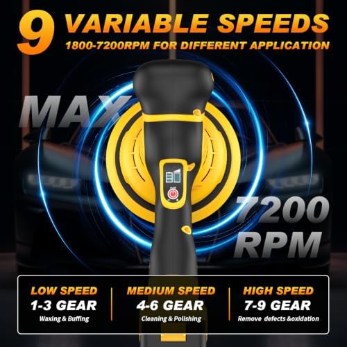 Cordless Car Buffer Polisher kit Compatible with DEWALT 20V Battery(No Battery), 6 Inch 9 Speed Orbital Polisher, 1800-7200RPM, for Car Boat Waxing/Scratch