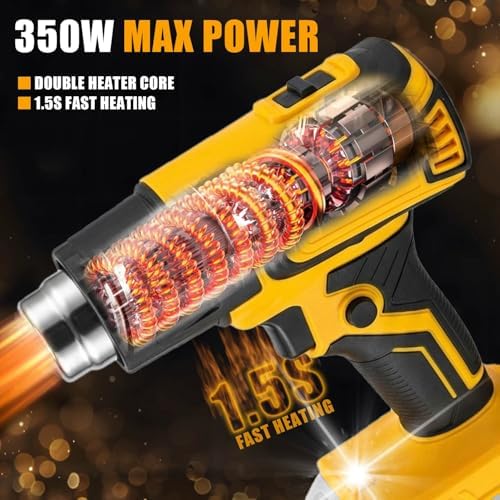 Cordless Heat Gun Compatible with Dewalt 20V Battery,Adjustable Temp 120℉–1110℉,LED Light,Portable Hot Air Gun LCD Digital Display & 4 Nozzles For Shrink Tubing (Tool Only, Not Made by Dewalt)