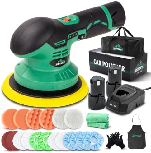 BATOCA S3 Cordless Car Buffer Polisher - 2pcs 11.1V Lithium-ion Rechargeable Battery Powered Brushless Polisher with 6 Variable Speed, DA Orbital Buffer for Car Detailing, Polishing, Waxing