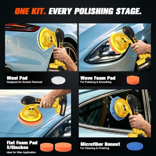 Cordless Dual Action Car Buffer Polisher, 8-Speed, 2*21V Batteries