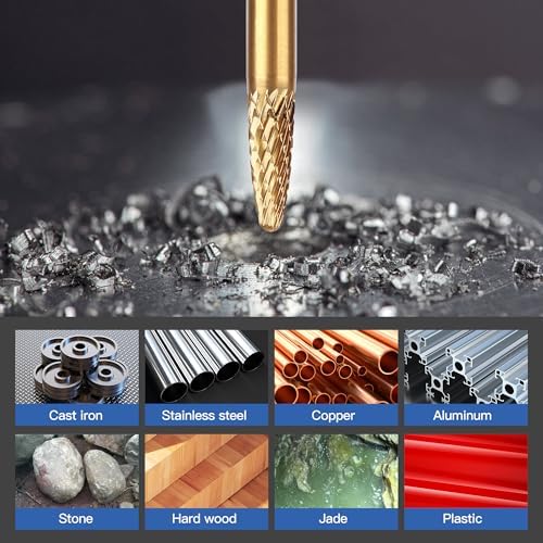 HUHAO Tungsten Carbide Rotary Burr Bit, Double Cut Carbide Burr 1/4" Shank Die Grinder Cutting Burrs Bit for Metal Working & Sturdy