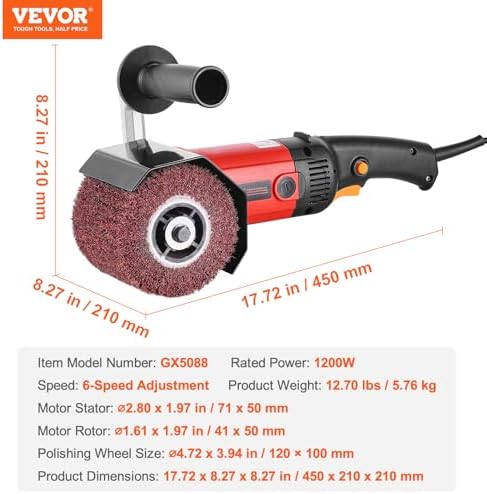 VEVOR Burnishing Polishing Machine, 1200W 6 Variable Speed Surface Conditioning Tool, Handheld Electric Metal Burnishing Machine with 4 Fiber Polishing Wheels for Stainless Steel, Non-Ferrous Metals