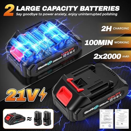 Cordless Dual Action Car Buffer Polisher, 2x2.0Ah 21V Batteries, 28PCS Kit