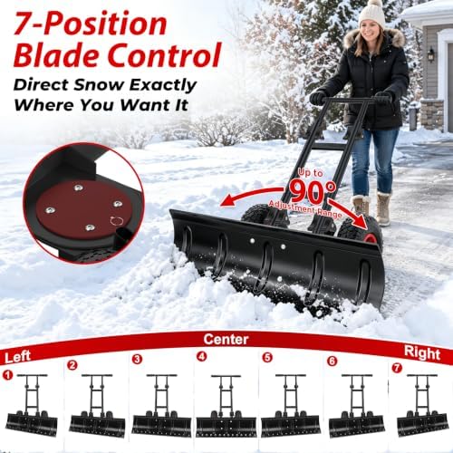 TomCare 36 in Snow Shovel with Wheels, Alloy Steel Snow Pusher Shovel