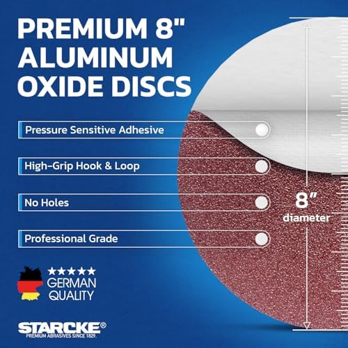8 inch Sanding Disc Self Stick Orbital Sander Pads 25 Pack No Hole - Premium 80 Grit Sandpaper Discs Aluminum Oxide, Durable PSA Sand Paper, Round Sanding Discs Adhesive Back for Wood & Metal