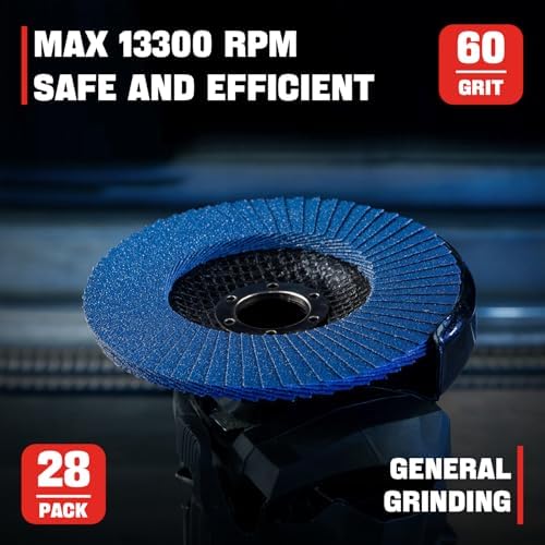 28 Pack 4 1/2 Inch Flap Disc Angle Grinder Sanding Disc Type 27 Flap Discs Premium High Density Jumbo 60 Grit Zirconia Flap Sanding Disc