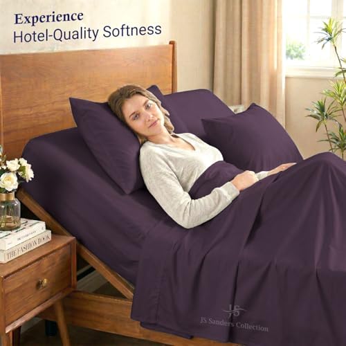 JS Sanders Collection Split Head Sheet Set 4PC Cal. King Size, Plum