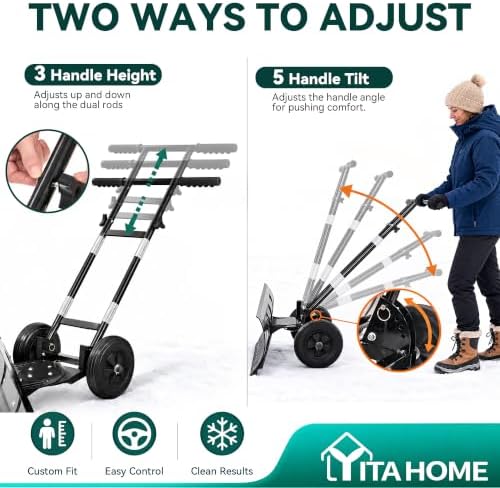 YITAHOME 48" Snow Pusher with Wheels, Snow Shovel for Driveway, Solid Tires