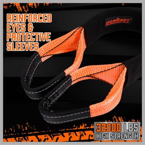 HORUSDY Nylon Heavy Duty Tow Strap Recovery Strap with Hooks 3" x 30Ft - 32,000 LBS Break Strength, 3/4 D Ring Shackles (2pcs), Recover Your Vehicle Stuck in Mud/Snow