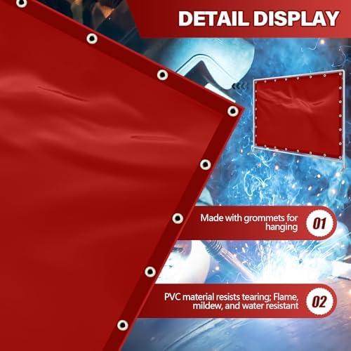 2 Pack Welding Curtain Screen with Fixed Belt, 6 x 8ft, Red