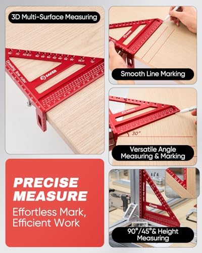 Saker 8.5Inch 3D Multi-Angle Measuring Square Ruler, Aluminum Alloy Carpenter Square,Precision Hole Scribing Ruler with Angle Pin for Woodworking, Engineering, and Construction Projects