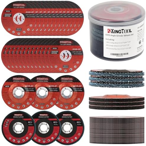 KingTool 31pcs Grinding & Cutting Wheels 4 1/2 inch Grinder Disc Set - 25pcs Cutting Wheel, 3pcs 4 1/2 Grinding Wheels, 3pcs Flap Discs with 7/8" Arbor for Angle Grinder Steel and Stainless