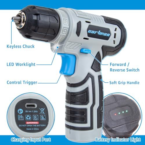 CARTMAN 150-Piece 8V Cordless Drill Hand Tool Set Blue Household Repair Kit