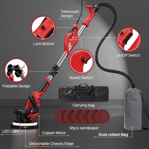 Drywall Sander, Upgraded 8-Amp Popcorn Ceiling Removal Tool, Bench Grinders