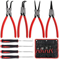 Keadic 8 Pcs 9" Heavy Duty External Snap Ring Pliers and Precision Hooks Set with Storage Bag, Circlip Pliers Set with Straight/Bent Jaw for Car Ring Hose Remover